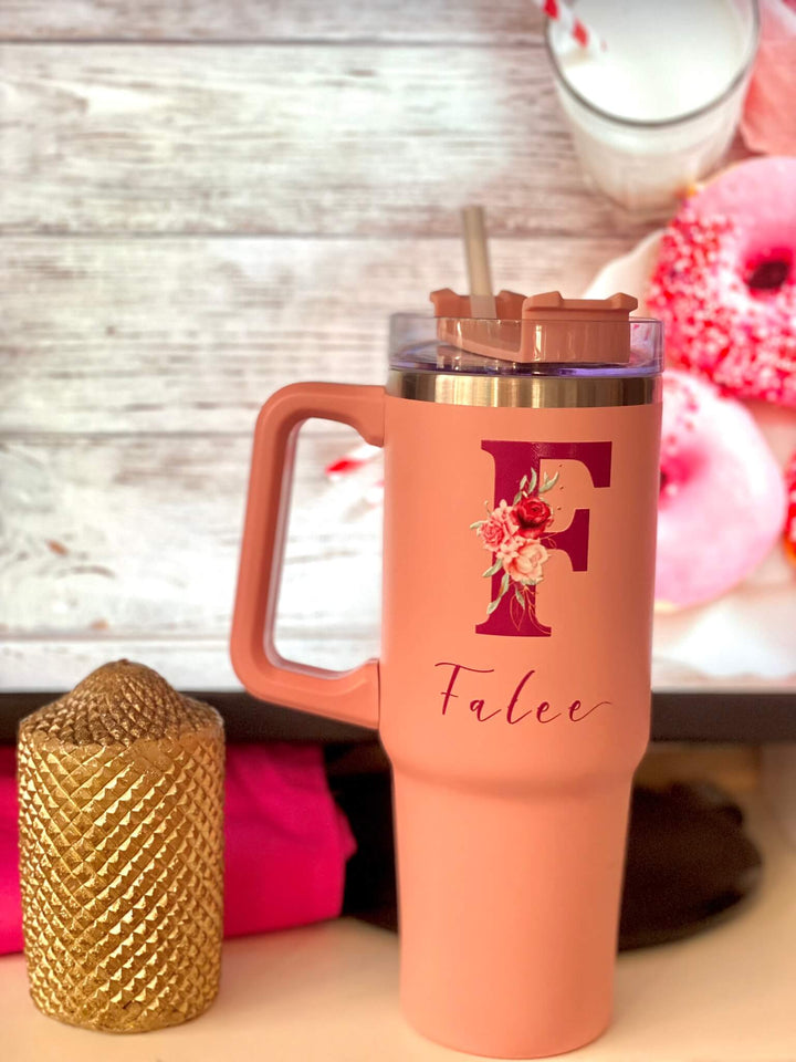 Personalized Floral Monogram 1.2L Vacuum Insulated Tumbler with Straw. - Mugshotlk