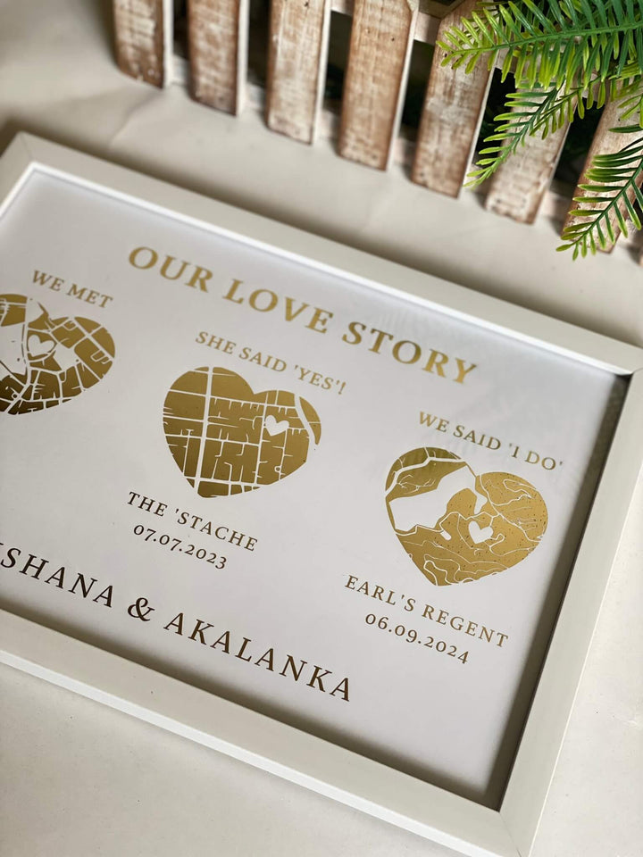 Our 3 Places Foil Frame - Your Love Story Framed! Ideal Gift for a Loved one - Birthday or Anniversary - Mugshotlk