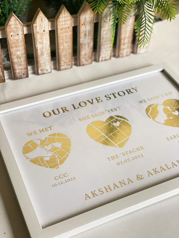 Our 3 Places Foil Frame - Your Love Story Framed! Ideal Gift for a Loved one - Birthday or Anniversary