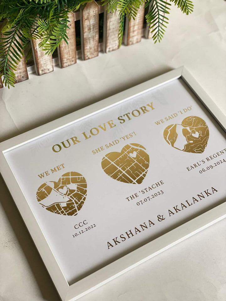 Our 3 Places Foil Frame - Your Love Story Framed! Ideal Gift for a Loved one - Birthday or Anniversary - Mugshotlk