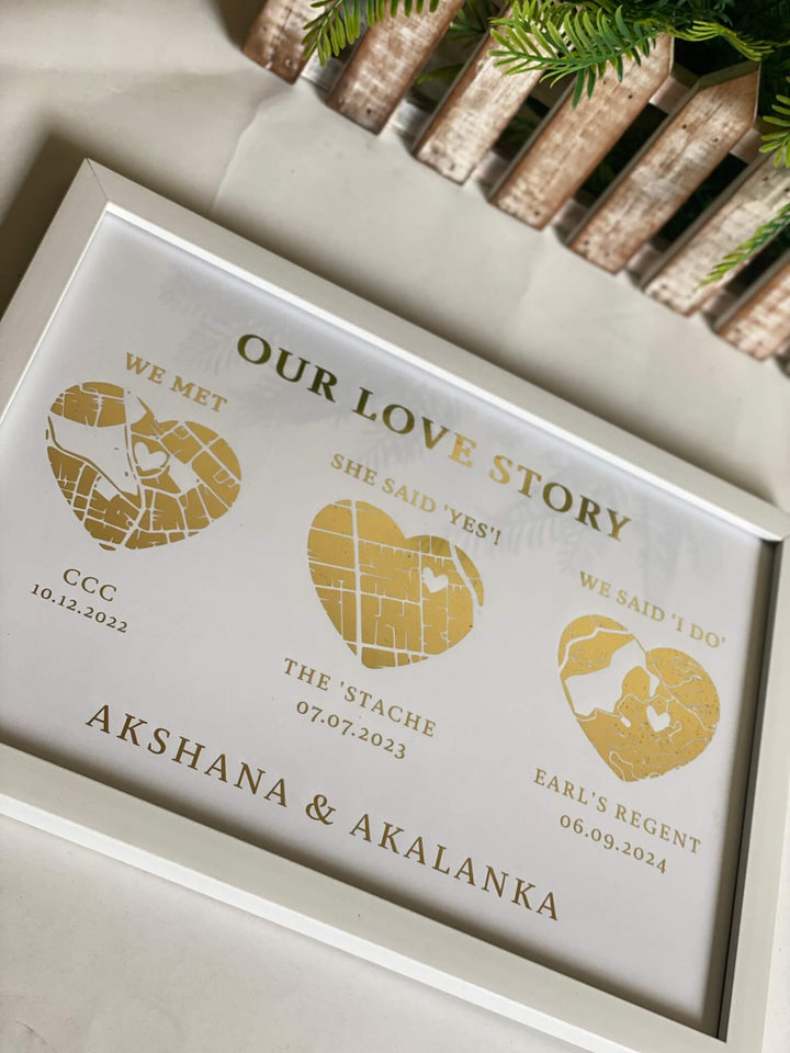 Our 3 Places Foil Frame - Your Love Story Framed! Ideal Gift for a Loved one - Birthday or Anniversary - Mugshotlk