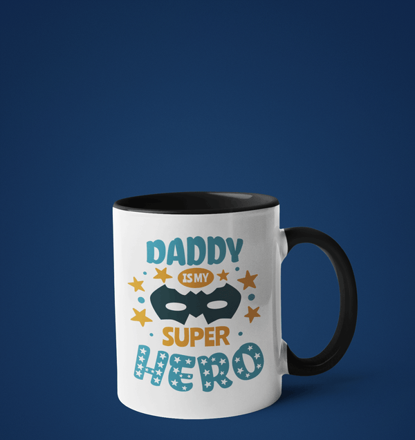 'Daddy is my Superhero' Inner Color Black Mug