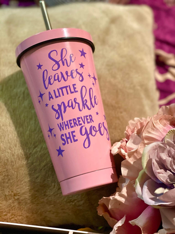 Sparkles Pink Straw Tumbler - Mugshotlk